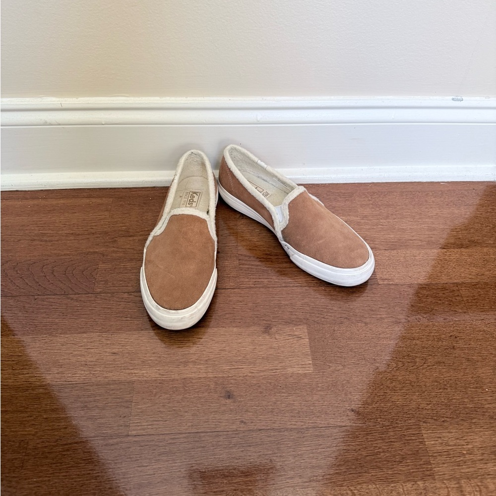 Keds Tan Sherpa Suede Slip-On Sneakers - Picture 2 of 12
